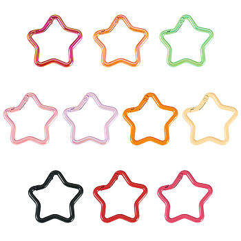 10Pcs 2 Styles Spray Painted Alloy Spring Gate Rings, Star, Mixed Color, 47x47.5x4.5~5.5mm, 5pcs/style 