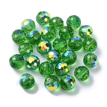 AB Color Plated Glass Beads, Faceted Round, Medium Sea Green, 8x7mm, Hole: 1.5mm