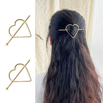 Alloy Hair Sticks, Hollow Hair Ponytail Holder, for DIY Japanese Style Hair Stick Accessories, Heart, Golden, 56x53x3mm