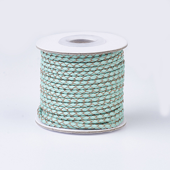 Braided Leather Cords, Round, Aquamarine, 3mm, about 10yards/roll