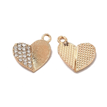 Alloy Crystal Rhinestone Pendants, Heart Charm, Light Gold, 16x15.5x3mm, Hole: 2mm
