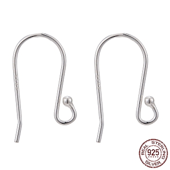 925 Sterling Silver Earring Hooks, Silver, 10~14x12~15mm, Hole: 1.5mm, 21 Gauge, Pin: 0.7mm