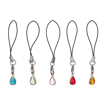 Teardrop Glass Mobile Straps, with Polyester Cord Mobile Accessories Decoration, Mixed Color, 7~7.3cm