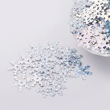 Ornament Accessories Plastic Paillette/Sequins Beads, Snowflake, Silver, 19x17x0.1mm, Hole: 1.4mm