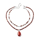 2Pcs 2 Style Natural Red Jasper Teardrop Pendant Necklaces Set(NJEW-JN04064)-1