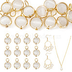 12Pcs Brass & Glass Imitation Cat Eye Round Charms, with 304 Stainless Steel Loops, Golden, White, 12.1mm, Hole: 2.2mm(PALLOY-TAC0237-01)