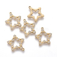 316 Surgical Stainless Steel Micro Pave Clear Cubic Zirconia Charms, Star, Golden, 14.5x13.5x1.3mm, Hole: 1mm(STAS-I164-033G)