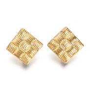 Alloy Stud Earring Findings, with Loop, Cadmium Free & Lead Free, Rhombus, Real 18K Gold Plated, 25x25mm, Hole: 3.5mm, Pin: 0.7mm(PALLOY-R134-07-RS)