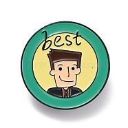 Best Word Enamel Pin, Flat Round with Human Pattern Alloy Enamel Brooch for Backpack Clothes, Electrophoresis Black, Medium Sea Green, 30x10mm, Pin: 1mm.(JEWB-O005-N01)