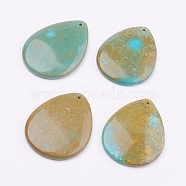 Natural Howlite Pendants, Dyed & Heated, teardrop, 51~54x38~40x6~7mm, Hole: 2mm(G-F517-09)
