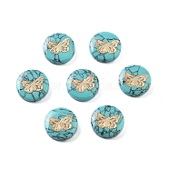 Synthetic Turquoise Beads, with Golden Tone Brass Slices, Flat Round, Butterfly, 15x4mm, Hole: 1mm(G-F775-A07)