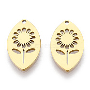 Ion Plating(IP) 304 Stainless Steel Pendants, Laser Cut, Horse Eye with Flower Charm, Real 18K Gold Plated, 20x12x1.5mm, Hole: 1.5mm(STAS-T063-208G)