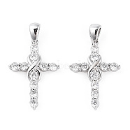 Rhodium Plated 925 Sterling Silver Micro Pave Clear Cubic Zirconia Pendants, Infinity Religion Cross Charms wit 925 Stamp, Real Platinum Plated, 23x15.5x2.5mm, Hole: 3x4.5mm(STER-T007-33P)