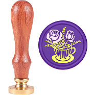 Brass Wax Seal Stamp with Handle, for DIY Scrapbooking, Flower Pattern, 89x30mm(AJEW-WH0184-1143)