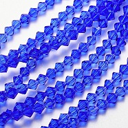 Faceted Imitation Austrian Crystal Bead Strands, Grade AAA, Bicone, Royal Blue, 6x6mm, Hole: 0.7~0.9mm, about 68pcs/strand, 15.7 inch(G-M180-6mm-13A)