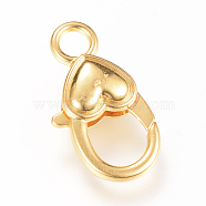 Alloy Lobster Claw Clasps, Heart, Golden, 26.5x14x6.5mm, Hole: 4mm(KK-S302-01)