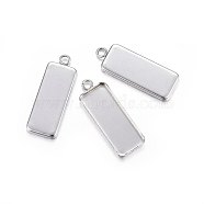 201 Stainless Steel Pendant Cabochon Settings, Plain Edge Bezel Cups, Rectangle, Stainless Steel Color, 30x11x2mm, Hole: 2.3mm, Tray: 25x10mm(STAS-P210-01P)