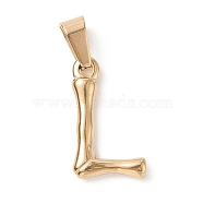 304 Stainless Steel Pendants, Bamboo Style, Letter, Golden Color, Letter.L, 19x11x3mm, Hole: 3x7mm(STAS-F235-01G-L)