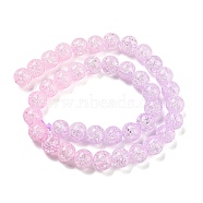Spray Painted Crackle Glass Beads Strands, Gradient Color, Segmented Multi-color Beads, Round, Pink, 10mm, Hole: 1mm, about 38pcs/strand, 15.28 inch(38.8cm)(DGLA-C002-10mm-03)