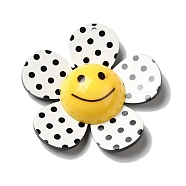 Acrylic Big Pendants, Flower with Smile, Polka Dot, White, 52x53.5x14mm, Hole: 2mm(MACR-M023-02B)