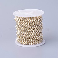 Handmade Enamel Beaded Chains, Soldered, with Brass Chains, Real 18K Gold Plated, Long-Lasting Plated, with Spool, White, 4~5x2x2~3mm, about 32.8 Feet(10m)/roll(CHC-P007-F07)