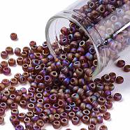 TOHO Round Seed Beads, Japanese Seed Beads, (177F) Transparent AB Frost Smoky Topaz, 8/0, 3mm, Hole: 1mm, about 222pcs/10g(X-SEED-TR08-0177F)