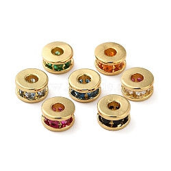 Rack Plating Brass Pave Cubic Zirconia Beads, Real 18K Gold Plated, Long-Lasting Plated, Lead Free & Cadmium Free, Column, Mixed Color, 5x3mm, Hole: 1.8mm(KK-K346-32G)