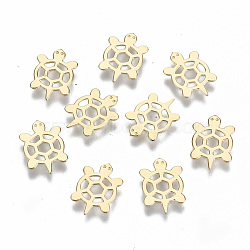 304 Stainless Steel Filigree Joiners Links, Laser Cut, Tortoise, Real 14K Gold Plated, 10x7x0.2mm(STAS-S116-090G)
