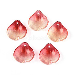 Transparent Glass Petal Pendants, Two Tone, with Gold Powder, FireBrick, 17x17.5x6mm, Hole: 1.2~1.4mm(GLAA-T030-05C)