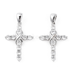 Rhodium Plated 925 Sterling Silver Micro Pave Clear Cubic Zirconia Pendants, Infinity Religion Cross Charms wit 925 Stamp, Real Platinum Plated, 23x15.5x2.5mm, Hole: 3x4.5mm(STER-T007-33P)