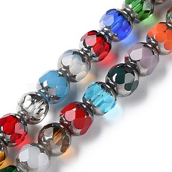 Electroplate Glass Beads Strands, Faceted, Round, Platinum Plated, Mixed Color, 8x7.5mm, Hole: 1.4mm, about 40pcs/strand, 11.61''(29.5cm)(X-GLAA-K061-03)