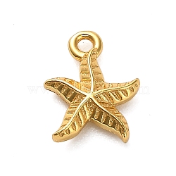 925 Sterling Silver Starfish Charms, with 925 Stamp, Golden, 9x7x2.5mm, Hole: 1mm(STER-U009-09G-02)