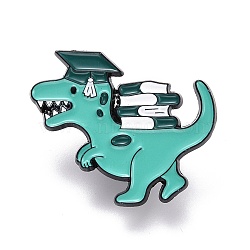 Dinosaur with Books Enamel Pin, Animal Alloy Enamel Brooch for Backpack Clothes, Electrophoresis Black, Dark Turquoise, 29x35x10.5mm, Pin: 1mm.(JEWB-O005-M01)