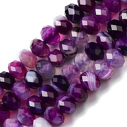 Natural Banded Agate/Striped Agate Beads Strands, Dyed & Heated, Faceted Rondelle, Purple, 6x4mm, Hole: 1mm, about 93pcs/strand, 15.39~15.43''(39.1~39.2cm)(G-E605-A02-01D)