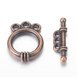 Tibetan Style Alloy Toggle Clasps, Ring, Red Copper, Cadmium Free & Nickel Free & Lead Free, 18x14x3.5mm, Hole: 2mm(RLF10795Y-NF)
