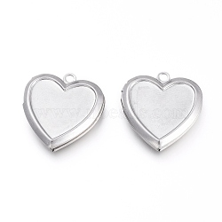 304 Stainless Steel Locket Pendants, Photo Frame Charms for Necklaces, Heart, Stainless Steel Color, Tray: 13x16mm, 25x22.5x4.5mm, Hole: 2mm(STAS-K192-09P)