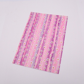 Flower Pattern Imitation Leather Fabric, for DIY Earrings Making, Pink, 21x30cm