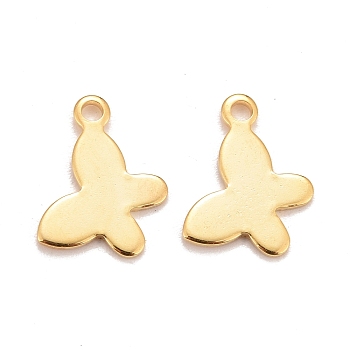 201 Stainless Steel Charms, Butterfly, Real 24k Gold Plated, 8.5x12x1.1mm, Hole: 1.4mm