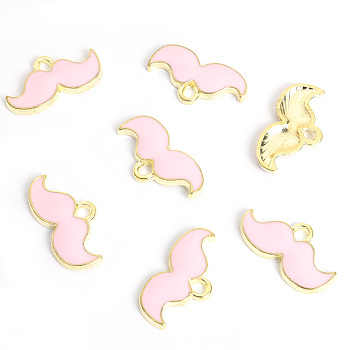 Zinc Alloy Pendants, Beard, with Enamel, Golden, Pink, 9x18x2mm, Hole: 1.6mm