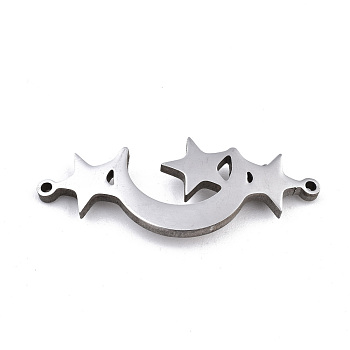 304 Stainless Steel Link Connectors, Laser Cut, Star with Moon, Stainless Steel Color, 12x30x1.5mm, Hole: 1mm