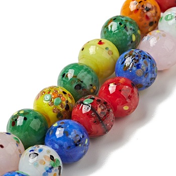 Handmade Lampwork Beads Strand, Round, Colorful, 10x9~10mm, Hole: 1.2mm, about 40pcs/strand, 14.76 inch(37.5cm)