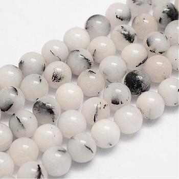 Natural White Jade Bead Strands, Round, 10mm, Hole: 1mm, about 40pcs/strand, 15.7 inch(400mm)