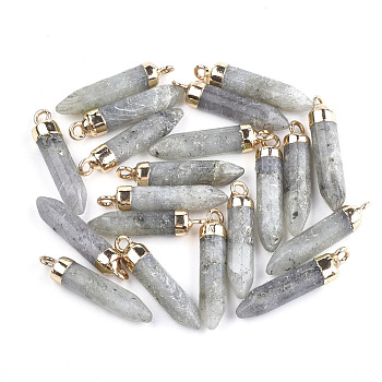 Electroplate Natural Labradorite Pointed Pendants, with Iron Findings, Bullet, Golden, 24~25x5.5~6x5.5~6mm, Hole: 1.6mm