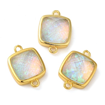 Synthetic Opal Connector Charms, Rack Plating Brass Square Links, Golden, Champagne Yellow, 16x11x5mm, Hole: 1.4mm