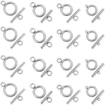 40Pcs 4 Styles 304 Stainless Steel Ring Toggle Clasps, Round Ring, Stainless Steel Color, Ring: 15~19x12~14x2mm, Bar: 15~20x5.5~7x2~2.5mm, Hole: 1.8~3mm, 10pcs/style
