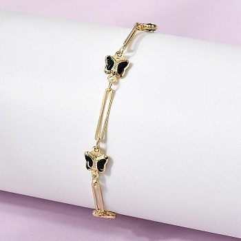 Brass with Cubic Zirconia Link Bracelest for Women, Butterfly, Rack Plating, Long-Lasting Plated, Lead Free & Cadmium Free, Real 18K Gold Plated, 7.20 inch(18.3cm)