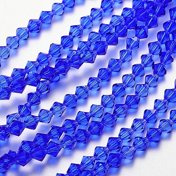 Faceted Imitation Austrian Crystal Bead Strands, Grade AAA, Bicone, Royal Blue, 6x6mm, Hole: 0.7~0.9mm, about 68pcs/strand, 15.7 inch