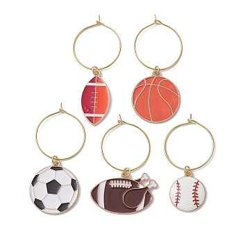 Sport Theme Alloy Enamel Wine Glass Charms, with Brass Hoop Earring Findings, Mixed Color, 51.5~59.5mm, Inner Diameter: 24mm