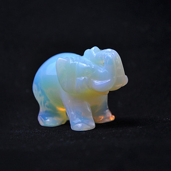 Opalite Sculpture Display Decorations, Lucky Elephant Feng Shui Ornament, for Home Office Desk, 50x25x36mm
