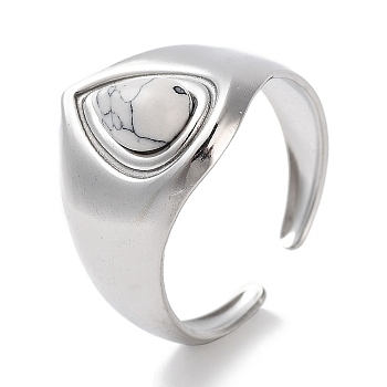 304 Stainless Steel Ring, Adjustable Synthetic Howlite Rings, 15mm, Inner Diameter: Adjustable